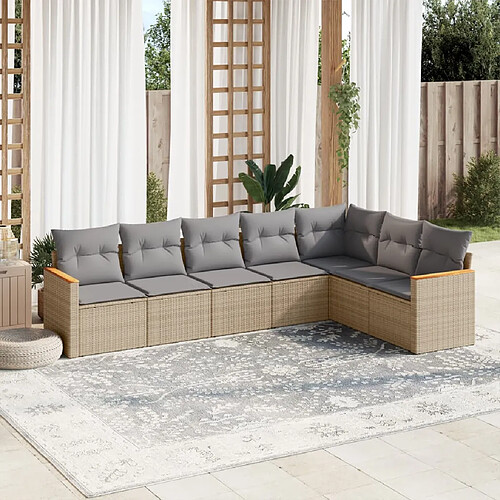 vidaXL Salon de jardin avec coussins 7 pcs beige résine tressée