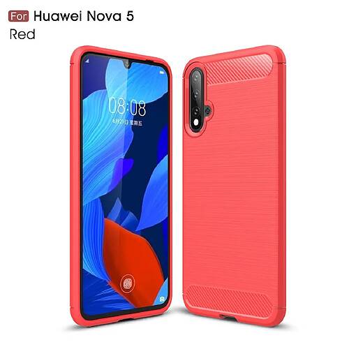 Wewoo Coque TPU en fibre de carbone à texture brossée pour Huawei Nova 5 rouge