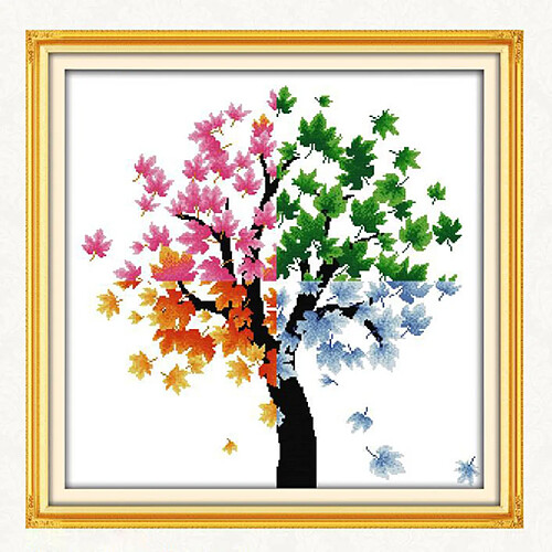 broderie au point de croix pour enfant adulte - arbre quatre saisons 54 x 54 cm