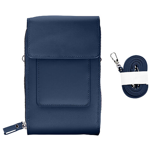 Avizar Pochette Bandoulière Smartphone en Simili cuir Sangle 130cm bleu nuit