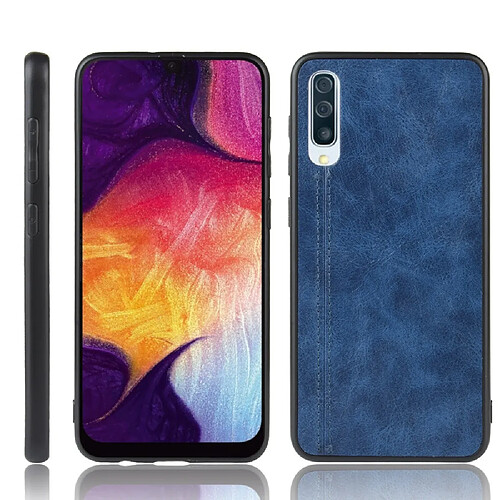 Wewoo Coque Pour Galaxy A70 antichoc couture peau de vache motif PC + PU + TPU cas bleu