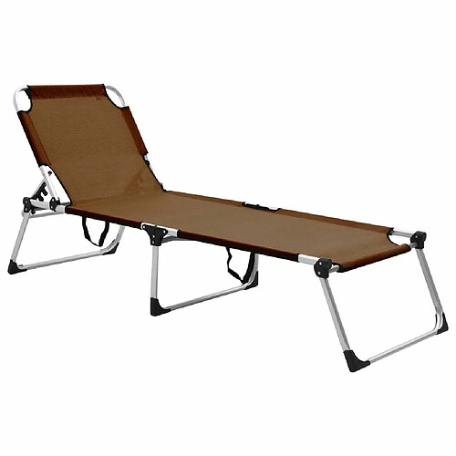 Maison Chic Chaise longue pliable de jardin | Bain de soleil Relax | Transat extra haute pour seniors Marron Aluminium -GKD91287