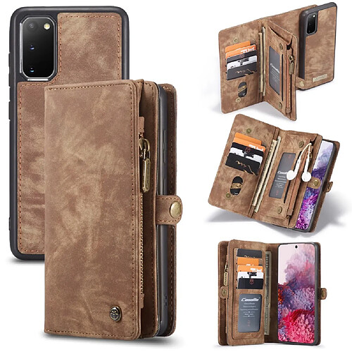 Caseme Etui en PU Split rétro 2 en 1 avec plusieurs porte-cartes marron pour votre Samsung Galaxy S20