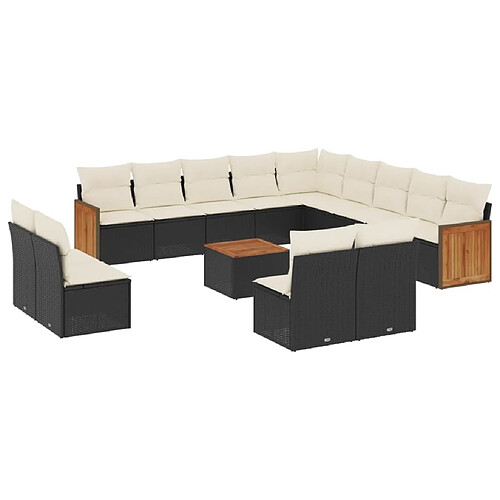 Maison Chic Salon de jardin avec coussins 14 pcs, Ensemble Tables et chaises de jardin, noir résine tressée -GKD122028