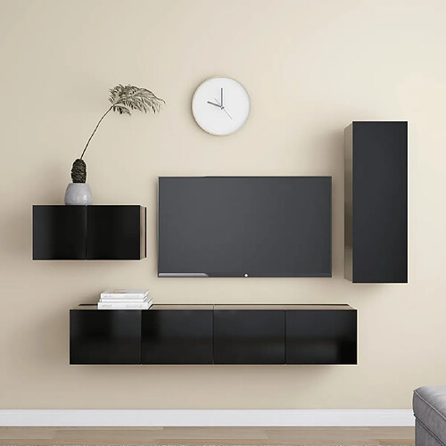 vidaXL Ensemble de meuble TV 4 pcs Noir Bois d'ingénierie