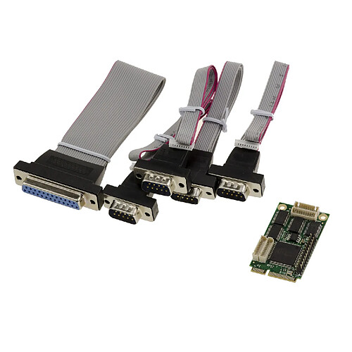 Kalea-Informatique Carte Mini PCIe 1 port parallèle LPT DB25 + 4 ports COM DB9 RS232 Format mPCIe Full Size - WCH CH384L