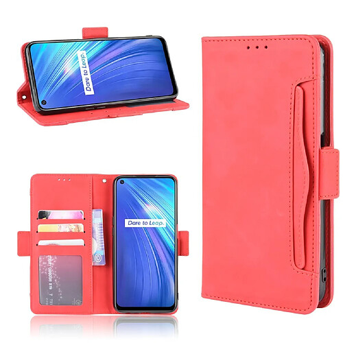 Etui en PU avec support et plusieurs porte-cartes rouge pour votre Realme 6