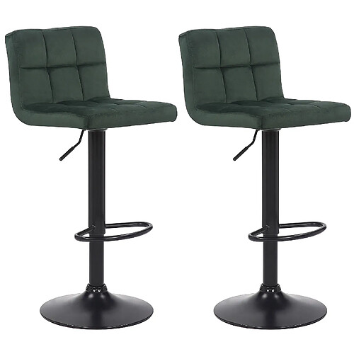 Decoshop26 Lot de 2 tabourets de bar en velours vert coutures décoratives piètement métal noir 10_0004145