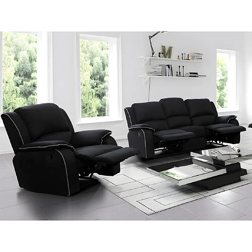 Vente-Unique Canapé 3 places et un fauteuil relax en microfibre HERNANI - Noir