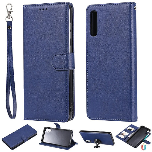 Wewoo Housse Coque Pour Galaxy A70 Étui de protection à rabat horizontal de couleur unie avec support et fentes cartes et portefeuille et cadre photo et lanière bleu