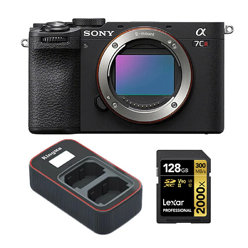 Sony Alpha a7CR (Noir) Appareil photo sans miroir +Lexar 128GB Professional 2000x UHS-II SDXC Memory Card + Kingma Sony NP-FZ100 LCD Dual USB charger