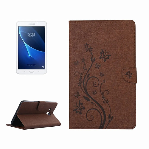 Wewoo Housse Étui marron pour Samsung Galaxy Tab A 7.0 fleurs pressées motif papillon flip horizontal en cuir PU avec boucle magnétique & Titulaire & Slots de cartes Portefeuille