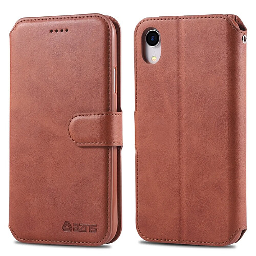 Wewoo Housse Coque Pour iPhone XR AZNS Texture du mollet Etui en cuir avec rabat magnétique horizontal support et fentes cartes et cadre photo Marron