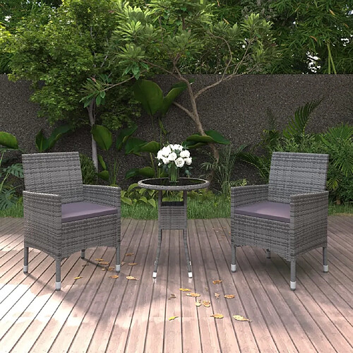 Salle à manger de jardin 3 pcs,Table et chaise à dîner Résine tressée Gris -MN69294