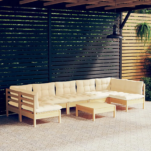 vidaXL Salon de jardin 8 pcs avec coussins crème Bois de pin massif