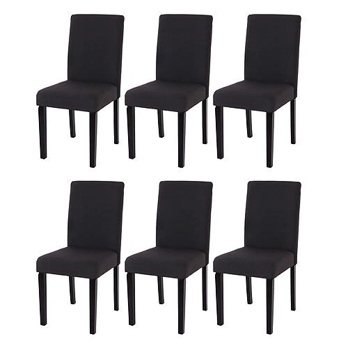 Mendler Lot de 6 chaises de séjour Littau ~ tissu noir, pieds foncés