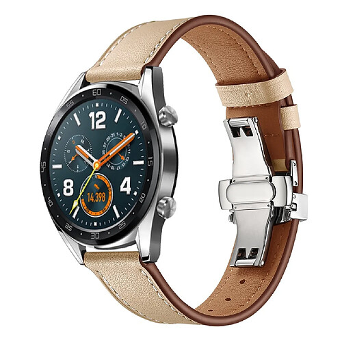 Bracelet en cuir véritable haute qualité abricot argent pour votre Huawei Watch GT/Watch 2/Watch Magic