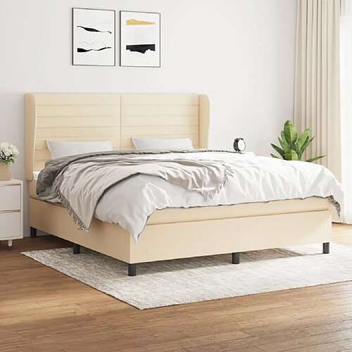 vidaXL Sommier à lattes de lit avec matelas Crème 180x200 cm Tissu