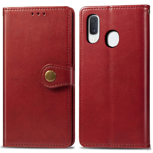 Wewoo Housse Coque Étui en cuir de protection pour téléphone portable avec boucle rétro de couleur unie lanière et cadre photofente carte et portefeuille et support Galaxy A20e rouge