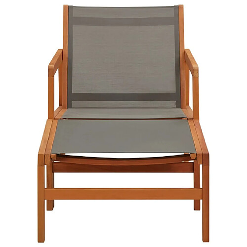 Maison Chic Chaise de jardin - Fauteuil d'extérieur et repose-pied Gris Eucalyptus et textilène -MN91865