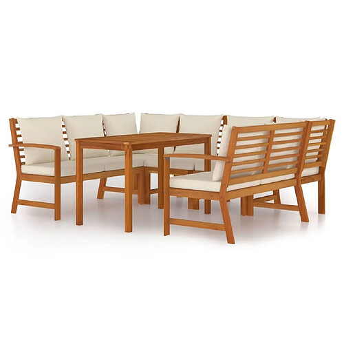 Maison Chic Ensemble à manger d'extérieur 7 pcs avec coussins,Salon de jardin,Mobilier de jardin Bois acacia -GKD833920