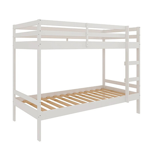 Pegane Lit enfant en bois coloris blanc - longueur 195 x profondeur 101 x hauteur 153 cm