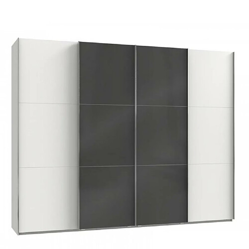 Inside 75 Armoire coulissante LISEA 4 portes blanc verre anthracite 300 x 236 cm HT