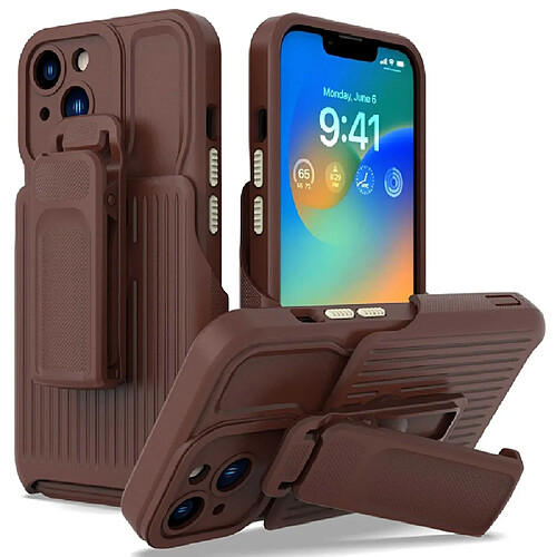 Coque en TPU anti-chocs avec béquille à clip amovible pour votre iPhone 14 Plus - café