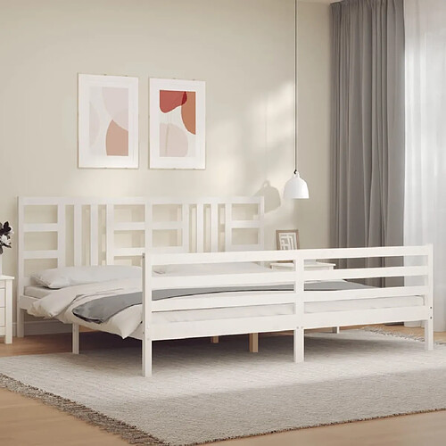 Maison Chic Lit adulte - Cadre Structure de lit avec tête de lit Contemporain blanc 200x200 cm bois massif -MN22046