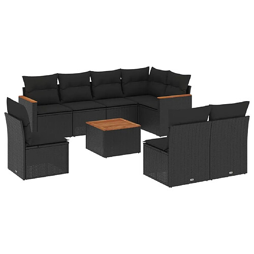 Maison Chic Salon de jardin 9 pcs avec coussins | Ensemble de Table et chaises | Mobilier d'Extérieur noir résine tressée -GKD15706