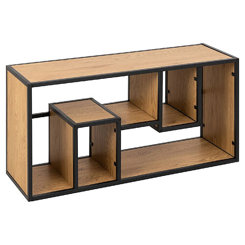 Toilinux Etagère murale 4 niches en MDF et Métal - L.95cm x P.35cm x H.45cm - Beige et Noir