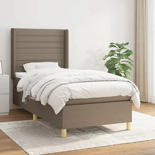 vidaXL Sommier à lattes de lit avec matelas Taupe 90x190 cm Tissu