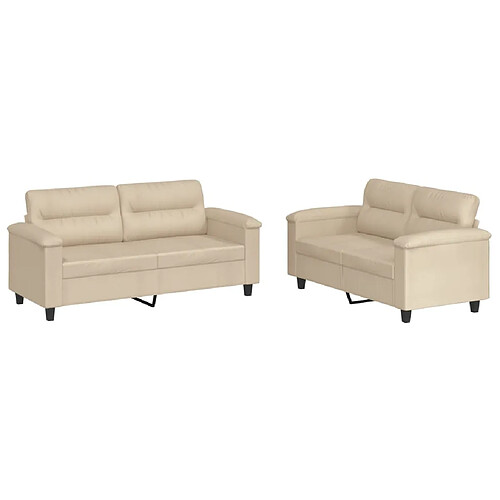 Maison Chic Ensemble de canapés 2 pcs avec coussins, Canapé droit Sofa pour Salon crème tissu microfibre -GKD706542