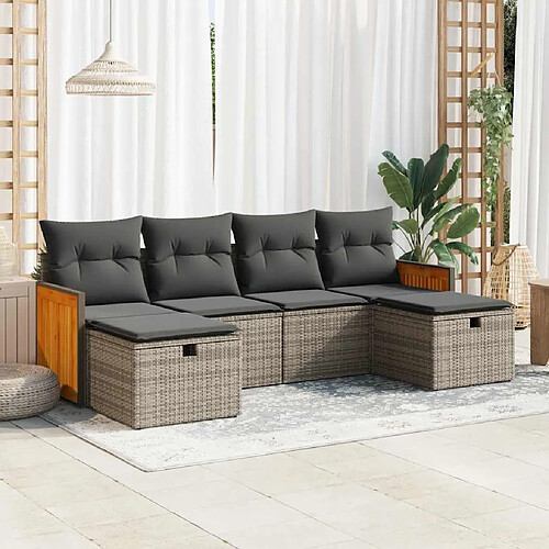 vidaXL Salon de jardin 6 pcs avec coussins gris résine tressée