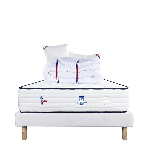 LUXURY LITERIE Ensemble matelas Patriote 160x200 cm + sommier blanc ep 13cm + 2 oreillers + couette