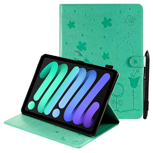 Etui en PU motif chat et abeille vert pour votre iPad mini (2021)