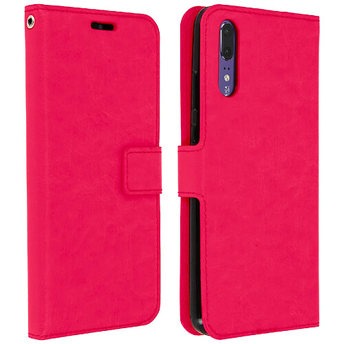 Avizar Housse Huawei P20 Etui Folio Portefeuille Clapet fuschia Fonction Support