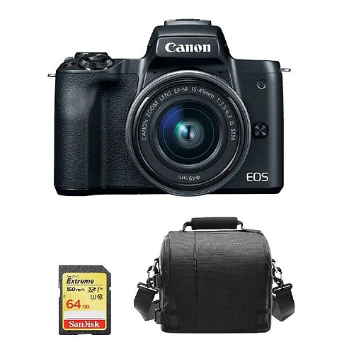 CANON EOS M50 Black KIT EF-M 15-45mm F3.5-6.3 IS STM Black + 64GB SD card + camera Bag