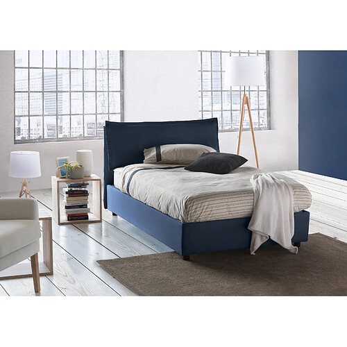 Autrement Talamo Italia Veronica lit double avec conteneur, Made in Italy, en tissu amovible, 120x190 cm, avec ouverture frontale, Bleu, avec matelas inclus.