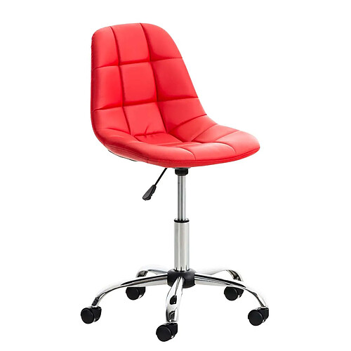 Decoshop26 Chaise de bureau tabouret sur roulettes hauteur réglable en PVC rouge et métal chromé 10_0002492