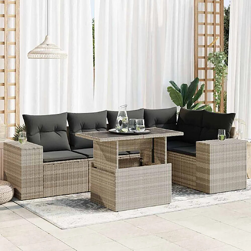 vidaXL Salon de jardin 6 pcs avec coussins gris clair résine tressée