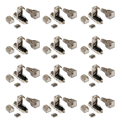 12x Connecteur Cat6A RJ45 Fil toronné AWG 27/7 à 22/7 Convient à Communication de Données, au Câblage Intégré