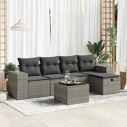 vidaXL Salon de jardin 6 pcs avec coussins gris résine tressée