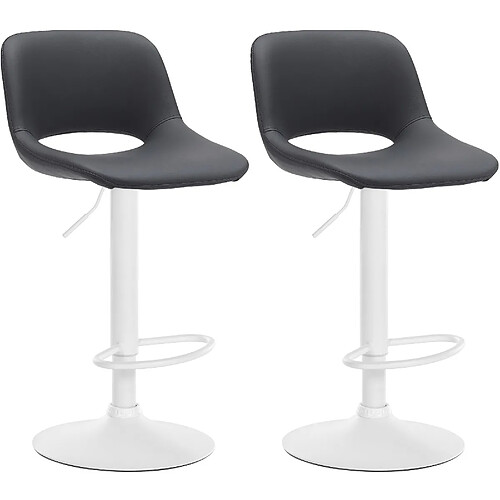 Decoshop26 Tabourets de bar chaises haute x2 avec repose-pieds en PVC noir piètement métallique blanc 10_0004070