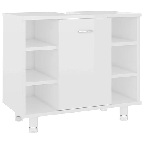 Maison Chic Armoire de salle de bain,Meuble de rangement,Meuble haut Blanc brillant 60x32x53,5 cm Aggloméré -GKD509668