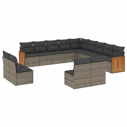 Maison Chic Salon de jardin avec coussins 13 pcs | Ensemble de Table et chaises | Mobilier d'Extérieur gris résine tressée -GKD81266