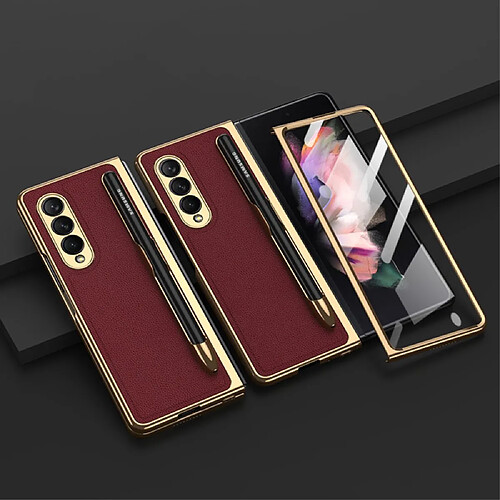 Coque en TPU + PU GKK galvanoplastie avec porte-stylo rouge vin pour votre Samsung Galaxy Z Fold3 5G