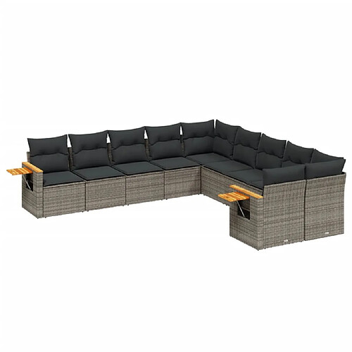 Maison Chic Salon de jardin avec coussins 10 pcs | Ensemble de Table et chaises | Mobilier d'Extérieur gris résine tressée -GKD20662