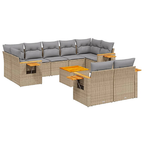 Maison Chic Salon de jardin avec coussins 10 pcs, Ensemble Tables et chaises de jardin, beige résine tressée -GKD632947