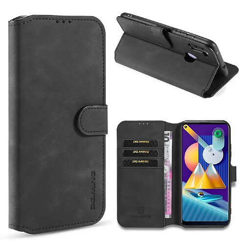 Dg.Ming Etui en PU style rétro noir pour votre Samsung Galaxy A11 (European Version)